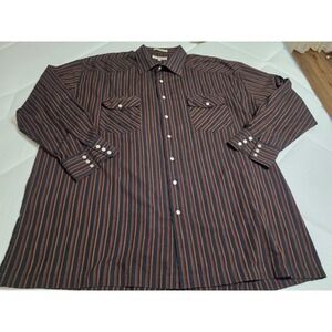 Foxfire Mens 2XB Western Shirt Long Sleeve Striped Brown Orange Button Down‎